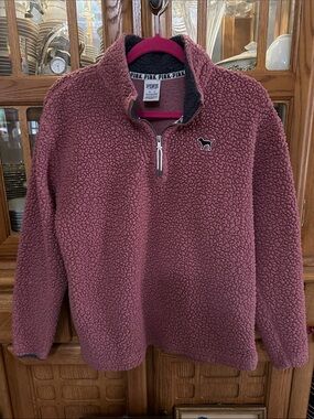 PINK Victoria's Secret Mauve Zip-Up Sherpa Pullover